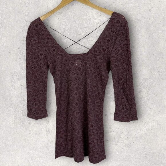 Free People Mauve Layering Top Medium Floral Lace Size Medium Stretch Purple M - Picture 3 of 10